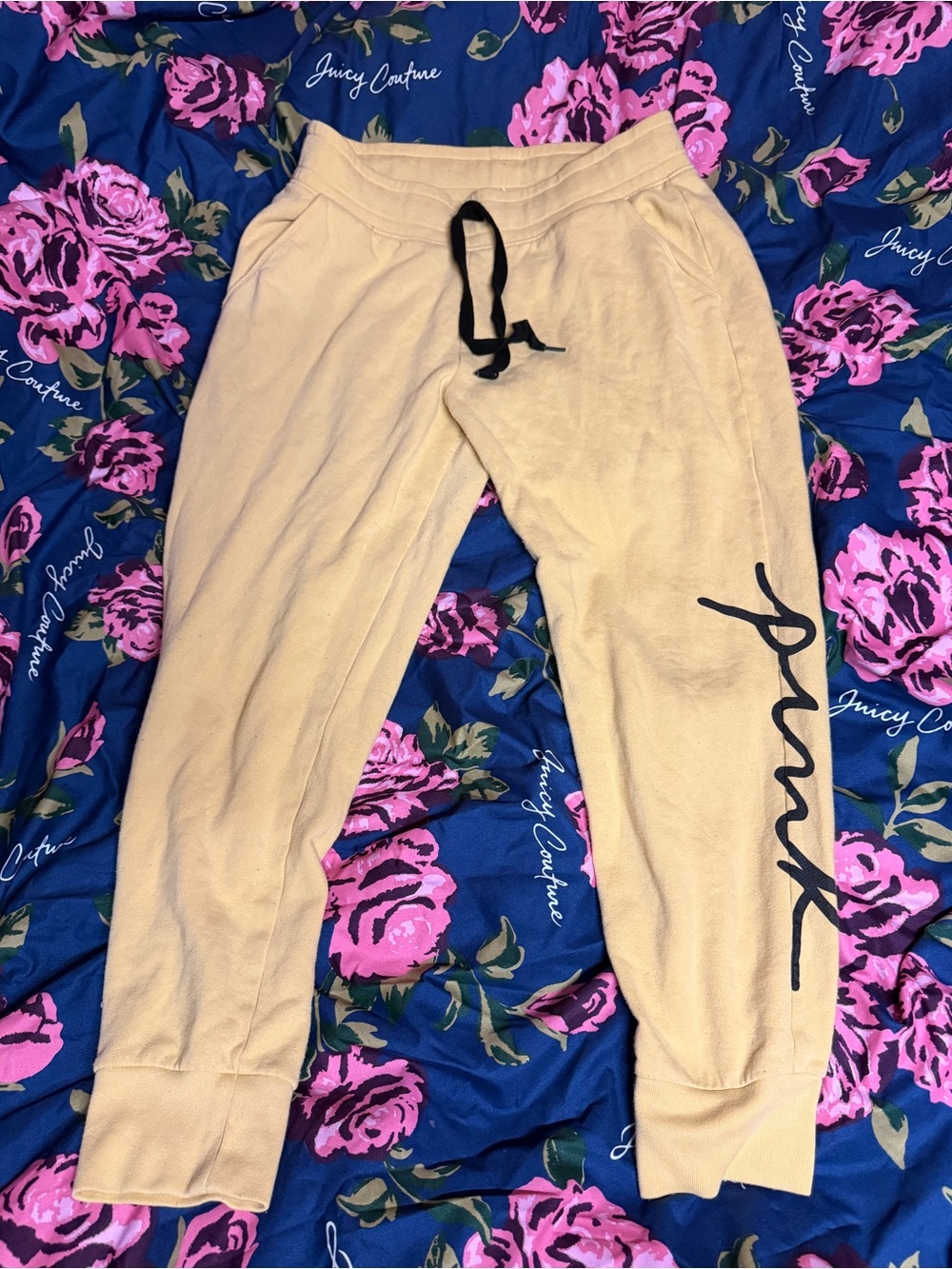 PINK Victoria's Secret Tan Sweatpants with Black Script